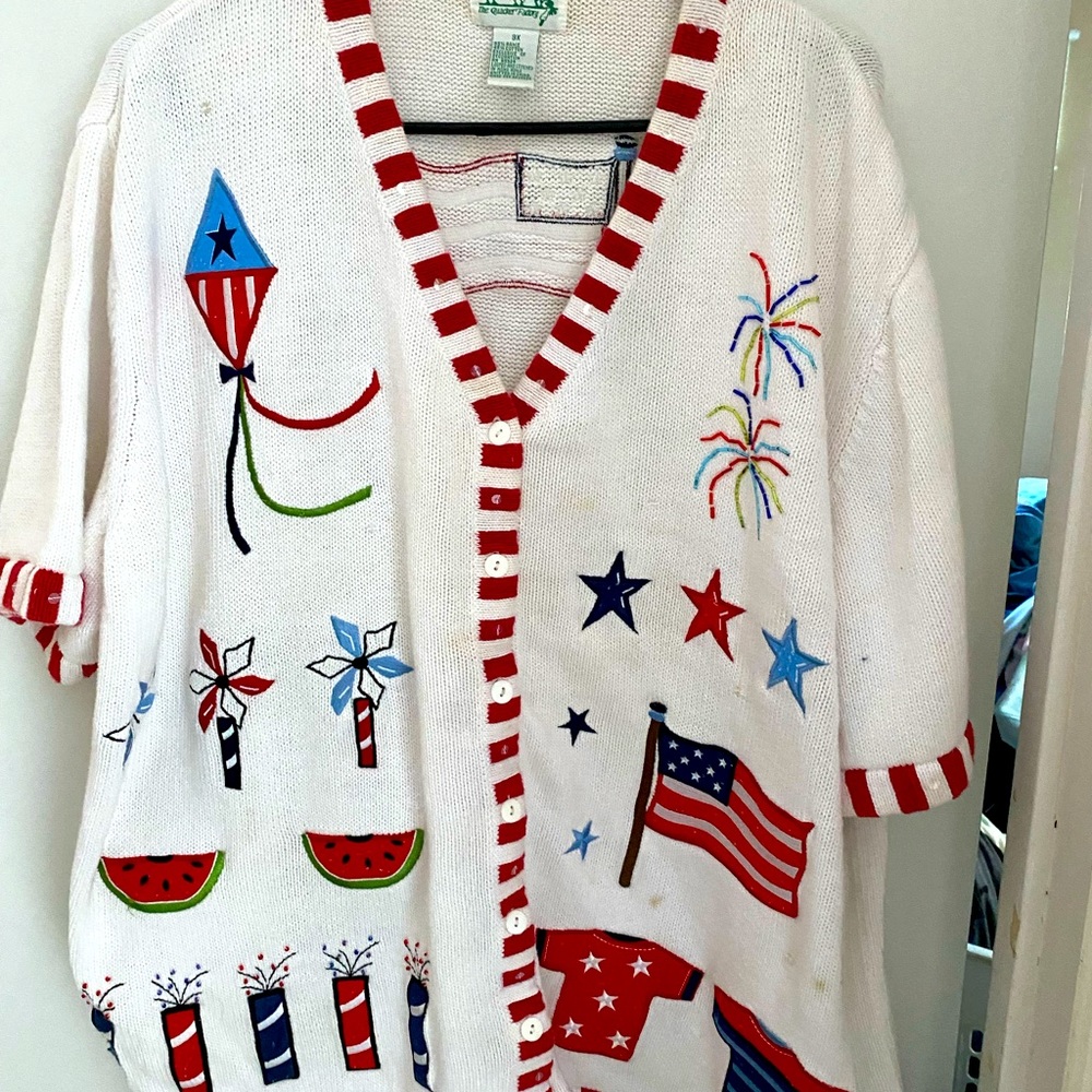 Quacker Factory White USA Sweater 3X
